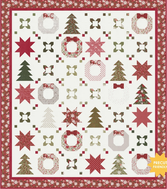 PREORDER Holiday Connections Quilt Kit using Berry and Pine by Lella Boutique- Moda- 63 X 72