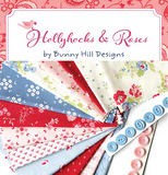 Hollyhocks and Roses Flower Puffs Linen 3055 19 by Bunny Hill Designs - Moda - 1/2 Yard