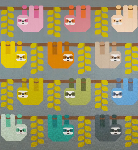 Snuggly Sloths Quilt Kit by Elizabeth Hartman featuring Bella Solids - Moda