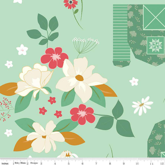 Sweet Acres Barn Wide Back WB13218-MINT by Beverly McCullough for Riley Blake Designs -2 1/2 yard cut