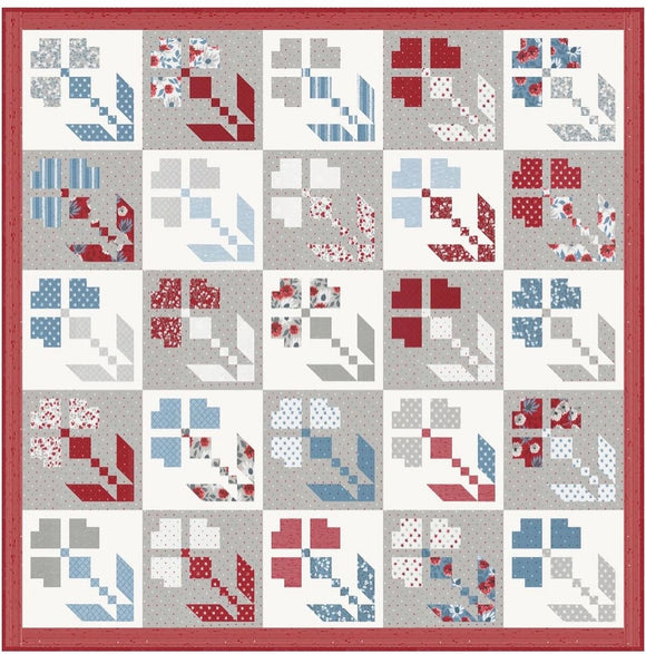 Red, White and Bloom Quilt Kit featuring Old Glory by Lella Boutique- 73x73