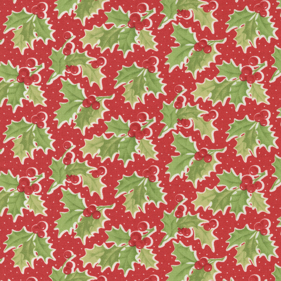 Christmas Stitched Vintage Holly Poinsettia 20442 14 Fig Tree- Moda- 1 yard