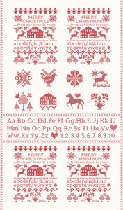 Christmas Stitched Sampler Panel Snow Poinsettia 20448 24 Fig Tree- Moda- 24" X 44"