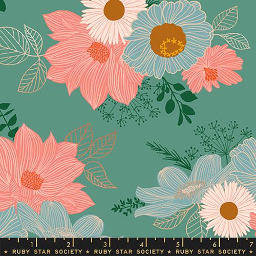 Elixir Salon Flowers Metallic Watercress RS0037 13M by Ruby Star Society - Moda - HALF YARD