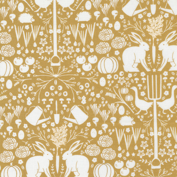 Midnight in the Garden Animals Damask Gold 43122 12 by Sweetfire Road - Moda- 1 Yard