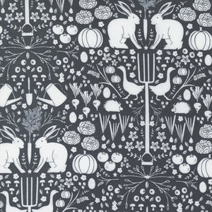 Midnight in the Garden Animals Damask Charcoal 43122 13 by Sweetfire Road - Moda- 1 Yard