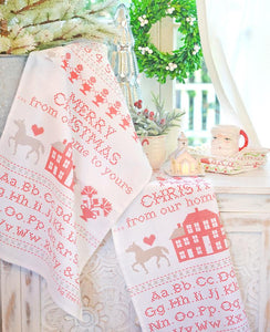 Christmas Stitched Tea Towel by Fig Tree- Moda- 18" X 27"