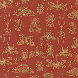Meadowmere Midnight Insects Metallic Terracotta 48364 37M by  Gingiber- Moda- 1 Yard