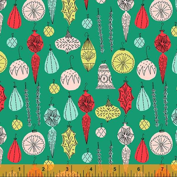 CHRISTMAS CHARMS Baubles Green 53090-2 by Dylan Mierzwinski- 1 Yard
