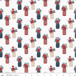 Red, White and True Vases C13182-OFFWHITE by Dani Mogstad for Riley Blake Fabric- 1 Yard