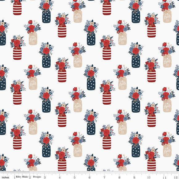 Red, White and True Vases C13182-OFFWHITE by Dani Mogstad for Riley Blake Fabric- 1 Yard