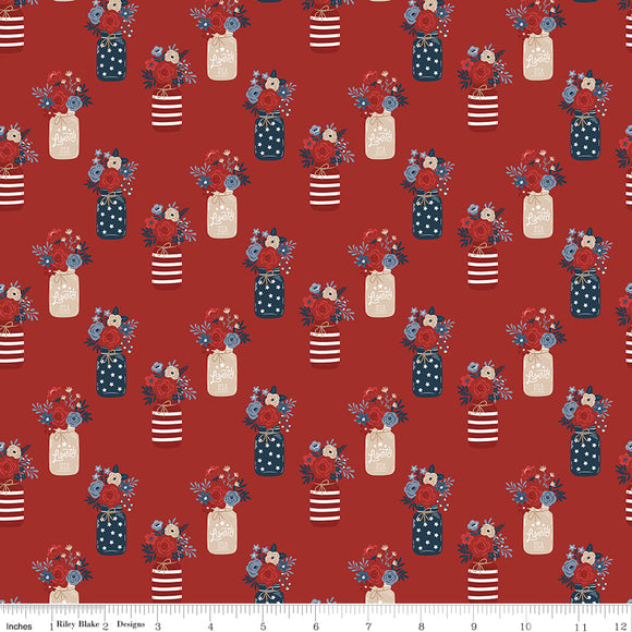 Red, White and True Vases C13182-RED by Dani Mogstad for Riley Blake Fabric- 1 Yard