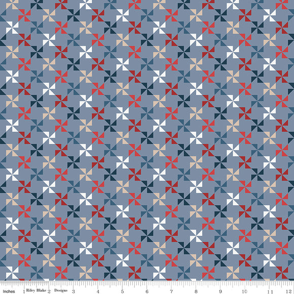 Red, White and True Pinwheels C13183-STONE by Dani Mogstad for Riley Blake Fabric- 1 Yard
