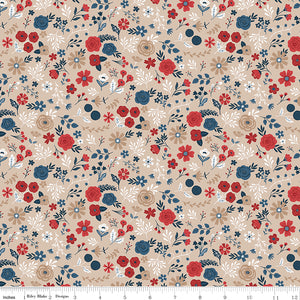 Red, White and True Floral C13185-BEACH by Dani Mogstad for Riley Blake Fabric- 1 Yard