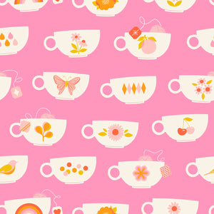 Camellia Tea Cups Flamingo RS0029 11 By Melody Miller -Ruby Star Society Moda- 1/2 Yard