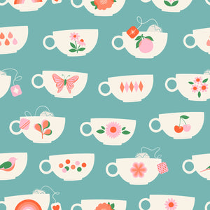 Camellia Tea Cups Turquoise RS0029 16 By Melody Miller -Ruby Star Society Moda- 1/2 Yard